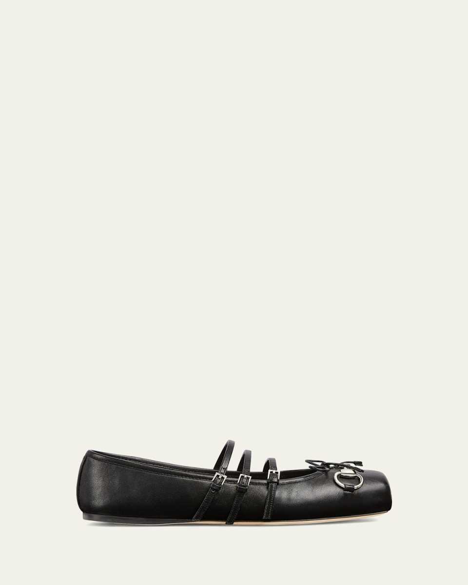 Horsebit 3-Strap Mary Jane Ballerina Flats